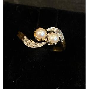 Toi Et Moi Pearls And Diamond Roses Ring
