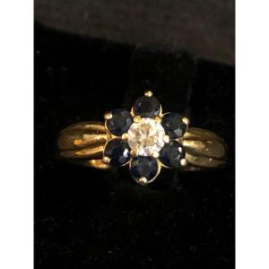Sapphire And Diamond Flower Ring