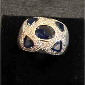 Sapphire And Diamond Dome Ring 