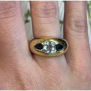 Aquamarine And Sapphire Dome Ring