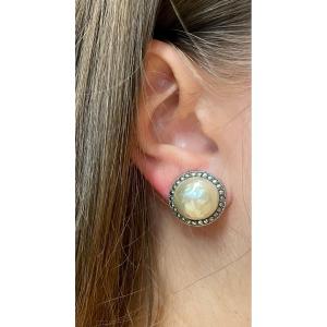 Pair Of Half Pearl And Marcasite Earrings