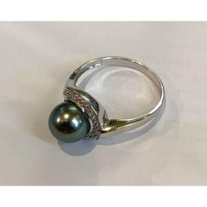 Pearl And Diamond Swirl Ring