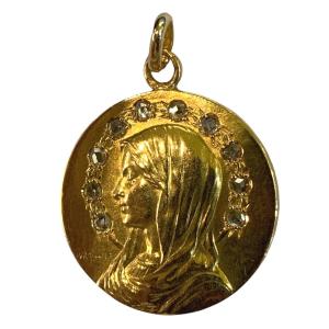 Virgin Medal Surrounded By Diamond Roses
