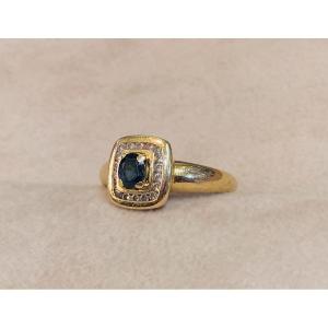 Square Sapphire And Diamond Ring 