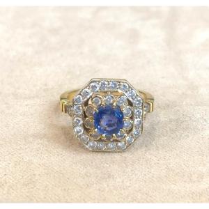 Octagonal Sapphire And Diamond Ring