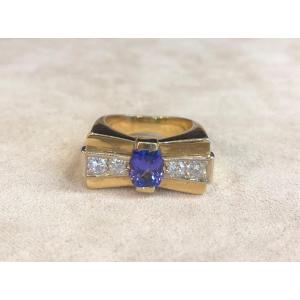 Tanzanite And Diamond Tank Ring