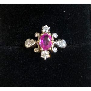 Pink Sapphire And Diamond Ring