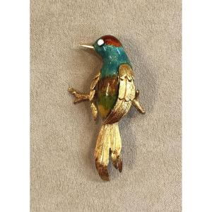 Gold And Enamel Bird Brooch