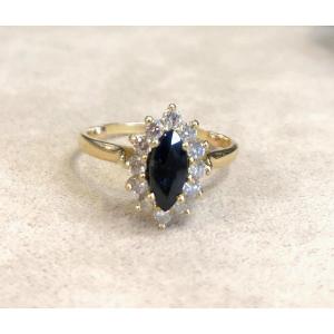 Sapphire And Diamond Navette Ring