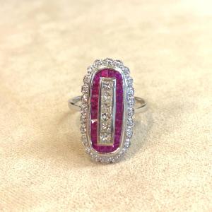 Ruby And Diamond Navette Ring