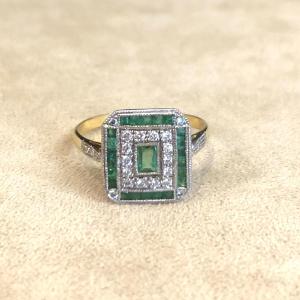 Square Emerald And Diamond Ring
