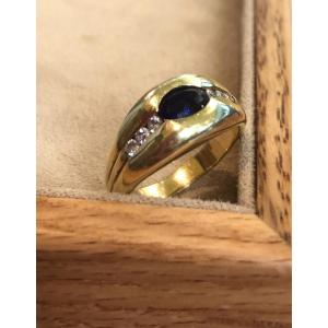 Blue Stone And Zircon Bangle Ring