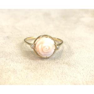 Coral Flower Ring With Diamonds