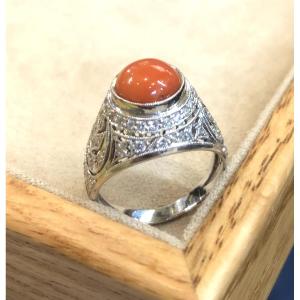 Coral And Diamond Ring