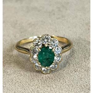 Emerald And Diamond Pompadour Ring