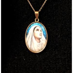 Virgin Pendant In Limoges Enamel