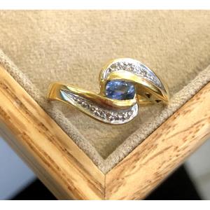 Sapphire And Diamond Swirl Ring
