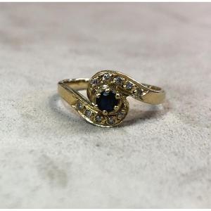 Sapphire And Diamond Swirl Ring