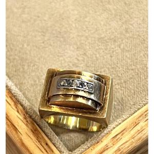 Sapphire And Rose Diamond Tank Ring