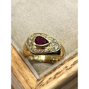 Ruby And Diamond Teardrop Ring