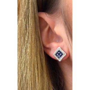 Square Sapphire And Diamond Earrings 