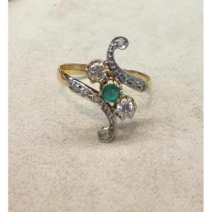 Emerald And Rose Diamond Ring