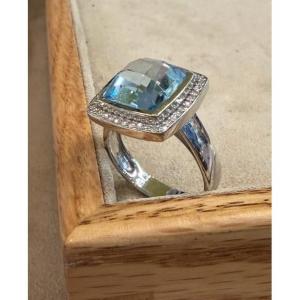Square Ring With Topaz And Diamonds