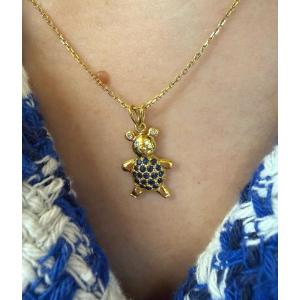 Sapphire And Diamond Teddy Bear Pendant