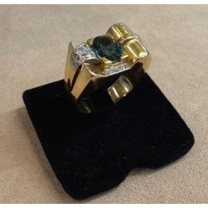 Sapphire And Diamond Tank Ring