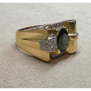 Sapphire And Diamond Tank Ring