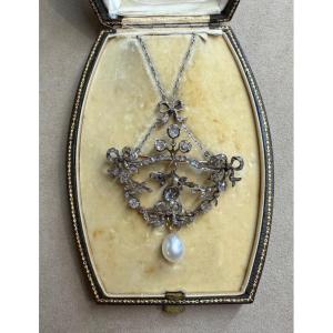 19th Century Pearl And Diamond Necklace / Brooch