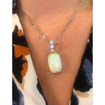 Cabochon And Diamonds Opal Pendant