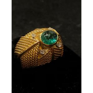 Emerald And Diamond Dome Ring
