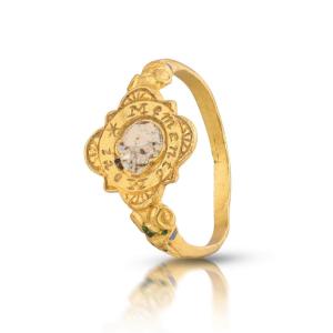 Tudor ‘deaths Head’ Ring, With An Enamelled Skull And The Words ‘memento Mori’.