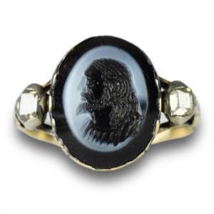 Gold & Diamond Ring With An Intaglio Of Christ. Italian Or German, Circa 1670.