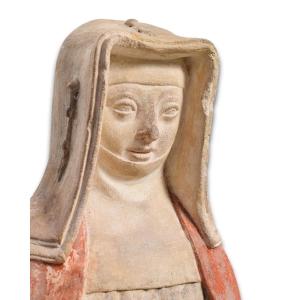 Limestone Sculpture Of Saint Scholastica. French, Bourbon, 15th Century.