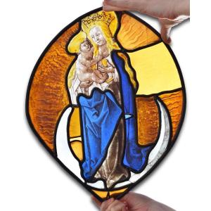 Beautiful Stained Glass Panel Of The Virgin And Child. German, Late 15th Century