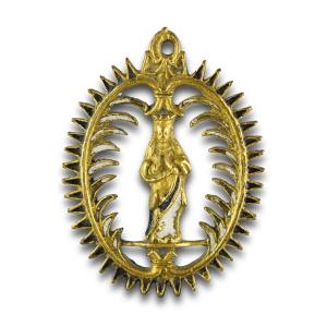 Enamelled Brass Pendant With The Virgin. Spanish, Circa 1600.