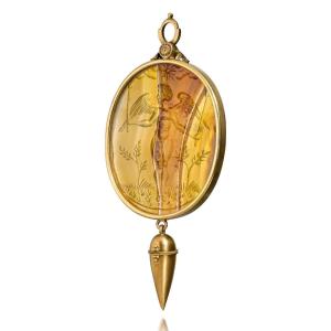 Gold Pendant With An Agate Intaglio Of Cupid. Italian, 17th Century.
