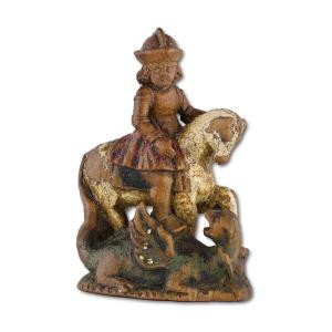 Miniature Chess Piece Of Saint George Slaying The Dragon. German, 16th Century.