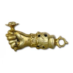 Silver Gilt Pomander Pendant In The Form Of A Figa. German, Early 17th Century.