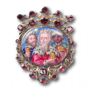 Gold Brooch With An Enamel Of The Three Magi. French Or German, 17th Century.