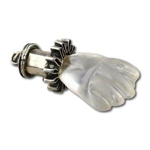 Silver Mounted Rock Crystal Manu Fica Amulet. German, Circa 1600.
