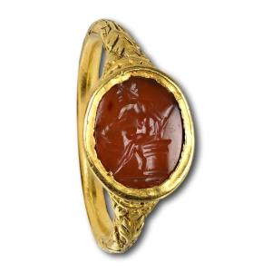 Renaissance Gold Ring With An Intaglio Of Warrior. Western Europe, 16th Century.