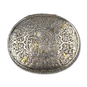 Partially Fire Gilt Silver Chinoiserie Snuff Box. English Or Dutch, 18th Century