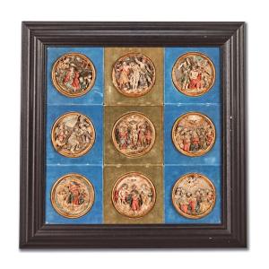 Nine Wooden Roundels From A Rosary Altar. Southern Germany, 16th Century.