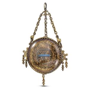 Large Silver Gilt And Rock Crystal Reliquary Pendant. Spanish, 17th Century.