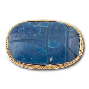Gold Brooch With An Egyptian Blue Glass Scarab. Late Period, Circa 664–332 Bc.