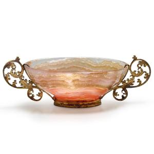 Silver Gilt Mounted Twin Handled Agate Bowl. German, Late 17th Century.