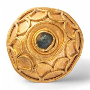Domed Gold Button Set With A Green Glass Cabochon. Anglo-saxon, 7th Century Ad.  